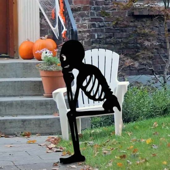 2Pcs Black Skeleton Yard Art Statues Skull Decorative Garden Stake {4}