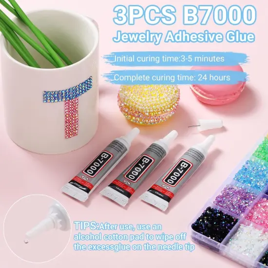 18000Pcs 3mm Flat Back Resin Rhinestones with 3Pcs B7000 Glue and Tweezer - 15 Colors {3}