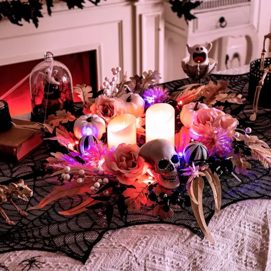 24 Inch Collapsible Halloween Wreath for Front Door with Lights {4}