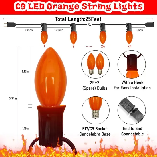 25FT C9 LED Halloween Orange String Lights {2}