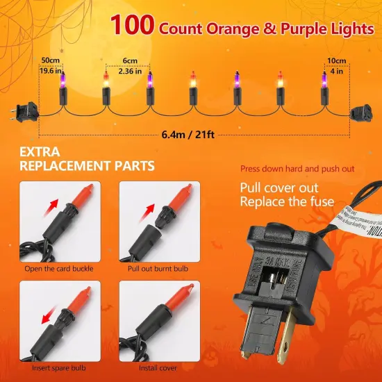 Halloween Purple and Orange String Lights - 21FT, 100 Count (Plug in) {5}