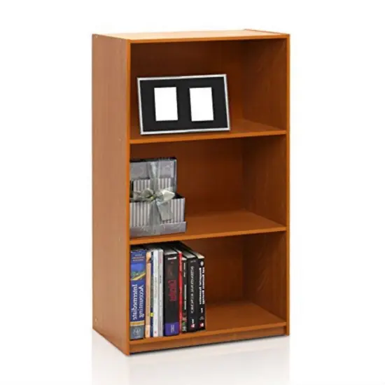 Modern Space-Saving 3-Shelf Bookcase with Adjustable Shelves for Living Room or Office Use Light Cherry {3}