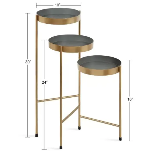 Modern 3 Tier Metal Plant Stand with Rotating Trays Indoor Flower Pot Holder Fully Assembled Gold Grey {3}