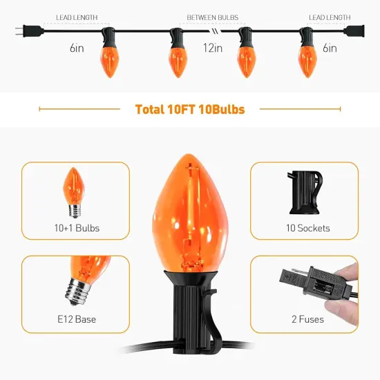 10FT Halloween Orange LED String Lights with Black Wire {4}