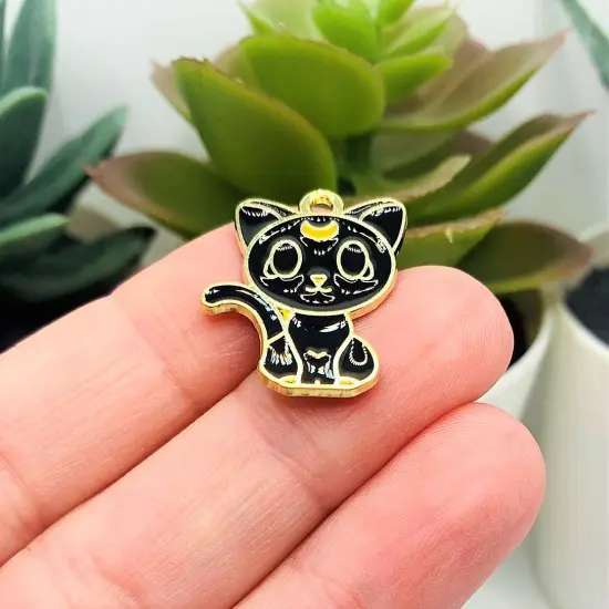 Witchy Black Enamel Cat Charms, 14x23mm {2}