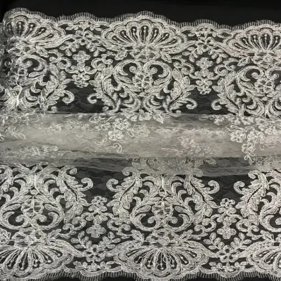 1 Yard Metallic Silver Corded Lace Fabric Sheer Lightweight Material 55 Inch Width {1}