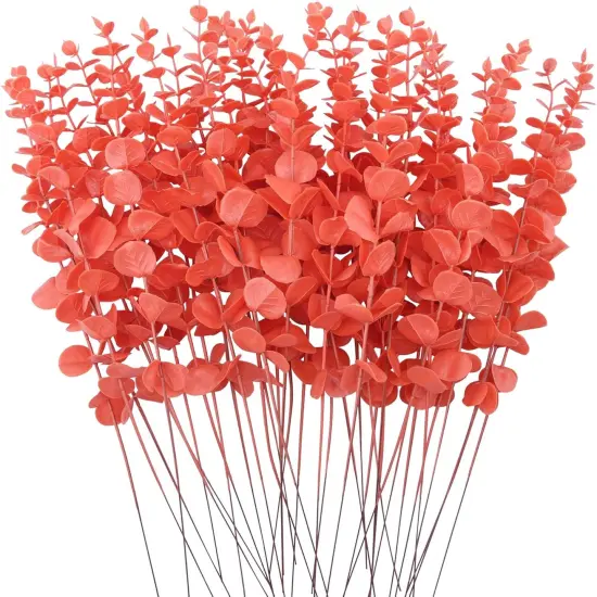 36 Pcs Orange Eucalyptus Stems Artificial Leaves Faux Eucalyptus Stems {1}