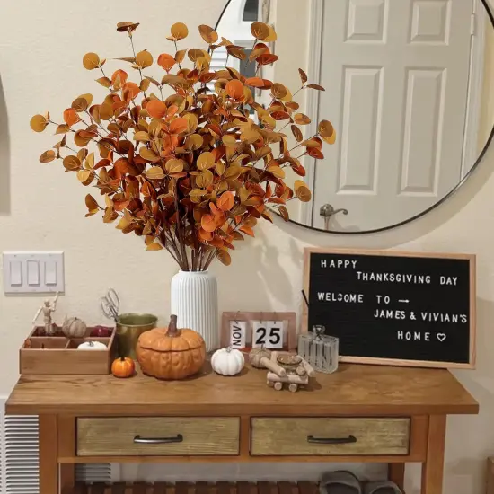 6 Pcs Artificial Eucalyptus Stems Fall Eucalyptus Leaves Autumn Leaf Branches Fall Decorations with Foam Fall Leaves for Home Floral Arrangement Autumn Festival Thanksgiving Decor {3}