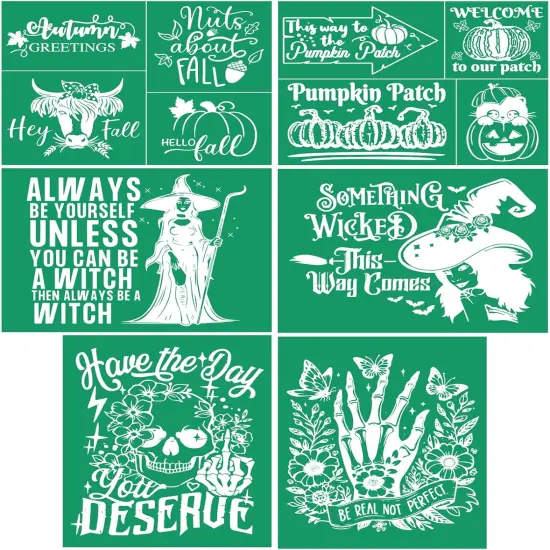 6PCS Fall Silk Screen Stencils Reusable Halloween Self Adhesive Chalk Mesh Stencils {1}