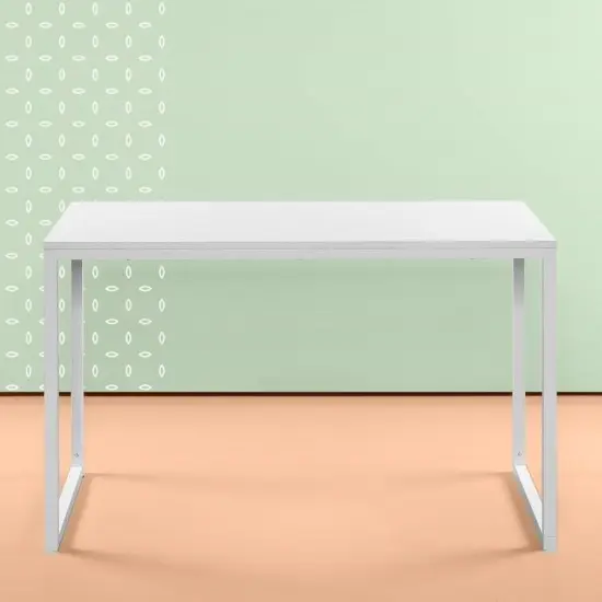 Modern Wood Top Desk with Heavy Duty Steel Frame Perfect for Home Office and Study Use White {3}