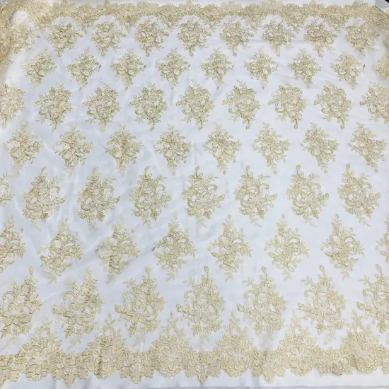 1 Yard Corded Bridal Lace Fabric Embroidered Elegant Mesh Dress 54" Width White {7}