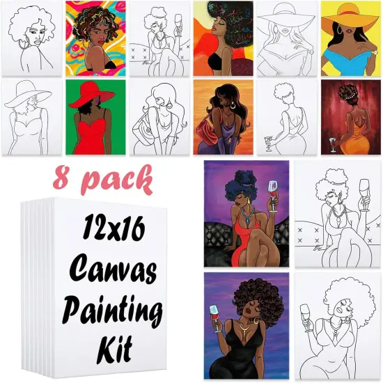 8 Pack Pre Drawn Canvas for Painting for Adults {1}