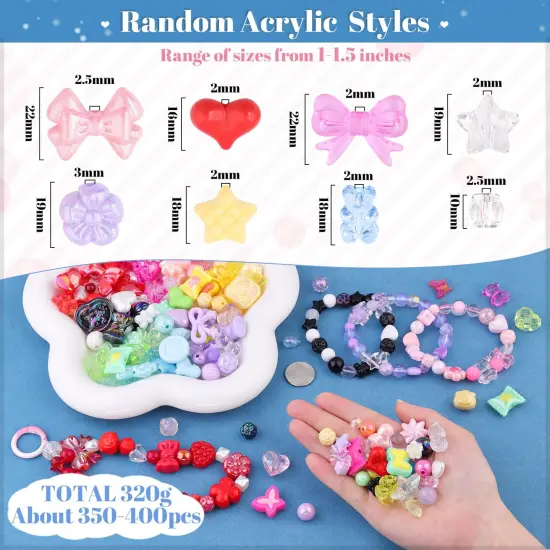 TINKRSTUFF Assorted 400PCS 8 Colors Mixed Acrylic Beads for Bracelet Making, Flower Bow Butterfly GummyBear Aesthetic Bracelet Charms,Cute Beads for Jewelry Making DIY Necklace Keychain Phone Charm {6}