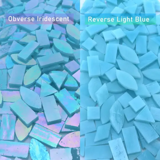 LITMIND Iridescent Glass Mosaic Tiles for Crafts, 240 Pieces 5 Shapes Mixed Stained Glass Sheets, Mosaic Kits for Adults (Iridescent Aqua) {6}