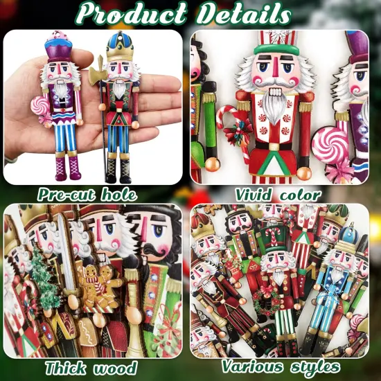 JOPHMO 24 Pieces Christmas Nutcracker Wooden Ornaments Wood Hanging Decoration Set for Christmas Tree Hanging Wood Crafts Holiday Decor Xmas Party Supplies (Xmas-Nutcracker-A) {6}