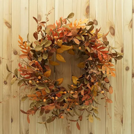 Artificial Fall Wreath - Mixed Leaves With Pumpkin {5}