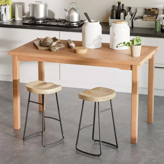 Costway Patio Rectangle Dining Table Indonesia Teak Wood Spacious Slatted Tabletop Outdoor Up to 6 {3}