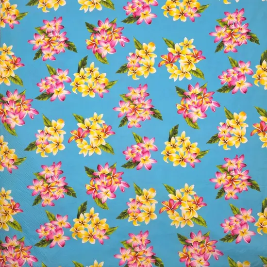1 Yard Plumeria Clusters Poly Cotton Fabric Tropical Floral Print 45 Inch Width Artic Blue {1}
