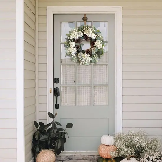 Fall Wreath with Hydrangeas, Pumpkins & Eucalyptus {2}
