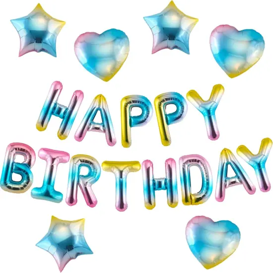 13pcs 16 Inch Mylar Foil Letters with 6pcs Star & Heart Balloons {1}