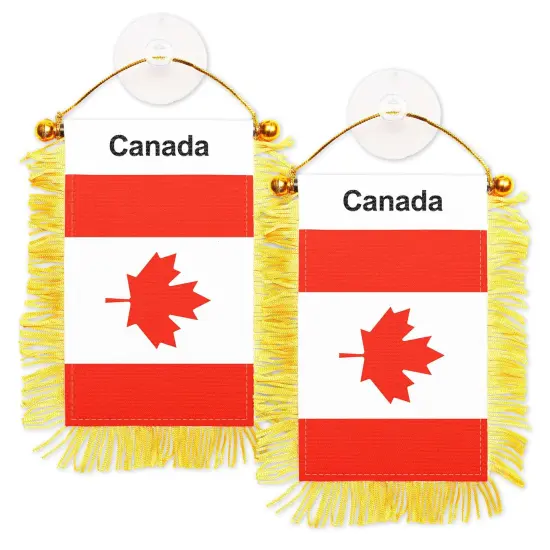 G128 2 Pack: Canada Canadian Fringy Flag | 3x5IN | Fringy Hanging Double Sided Flag with Suction Cup, Window and Car Rearview Mirror Decor {1}