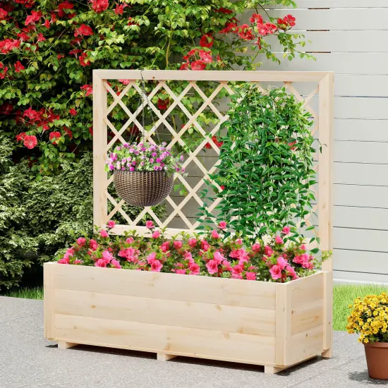 Costway 1/2 PCS 40" Wooden Raised Garden Bed with Lattice Trellis for Climbing Vine Flower {2}