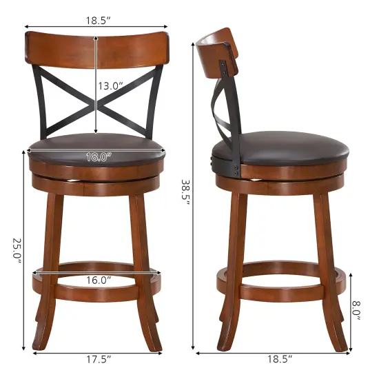 Costway Set of 4 Bar Stools Swivel 25'' Dining Bar Chairs with Rubber Wood Legs {2}