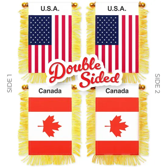 G128 Combo Pack: American USA & Canada Canadian Fringy Flag Double Sided 3x5 In | Both Fringy Hanging Flag with Suction Cup {2}