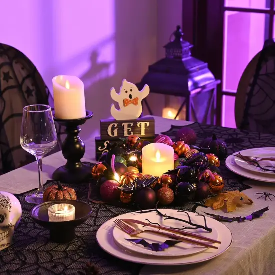 12 Inch Halloween Pre-Lit Pumpkin Ball Wreath {3}