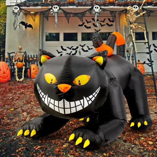 GOOSH 6 FT Halloween Inflatables Outdoor Black Cat with Shakable Head with LED Lights {4}