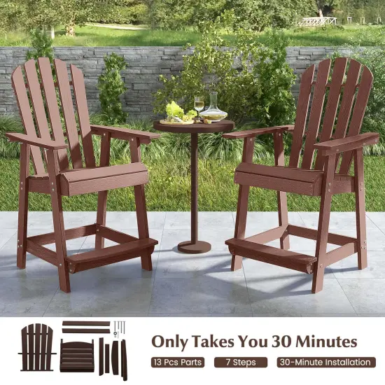 Costway 1/2/4 PCS Bar Stool HDPE Patio Chair with Armrest Footrest Home Indoor Outdoor Brown {6}