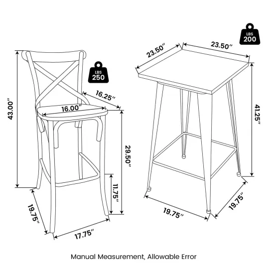 3 Piece Pub Table and Bar Chair Set - Steel Square Bar Table and Bar Chair Set Brown {9}