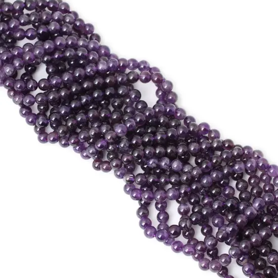 60PCS 6mm Natural Amethyst Gemstone Round Loose Beads Crystal Energy Stone Healing Power for Jewelry Making 1 Strand 15" {2}