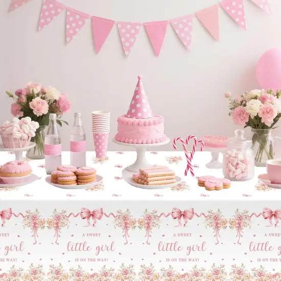 3 Pcs Pink Bow Baby Shower Table Cloth {2}