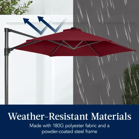 Best Choice Products 10ft 360° Rotating Cantilever Easy Auto Open Patio Umbrella w/ Solar LED Lights Burgundy {6}
