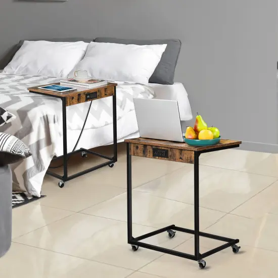 Side Table with Storage Basket, Sofa Side Table, Bedside Table, Bedside Table, Bookshelf C-Shaped Coffee Table, Living Room, Bedroom, Kitchen, Bathroom, Dining Room {6}