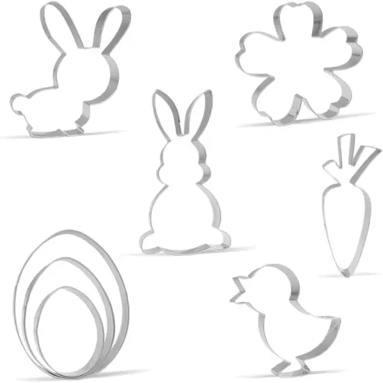 8 Piece Large Easter Cookie Cutter Set - Bunny, Rabbit, Easter Egg, Chick, Flower, Carrot - Stainless Steel {5}