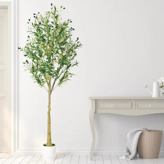 6ft Olive Tree, Olive Plant Artificial Indoor with 1296 Dense Leaves & 72 High-Simulated Olive Fruits- Easy Assembly, Low Maintenance (Thick Olive Tree, 6ft) {5}