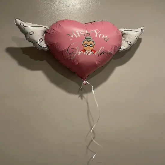Miss You Grandma Heavenly Balloons heart shaped with angel wings (Pink) {3}