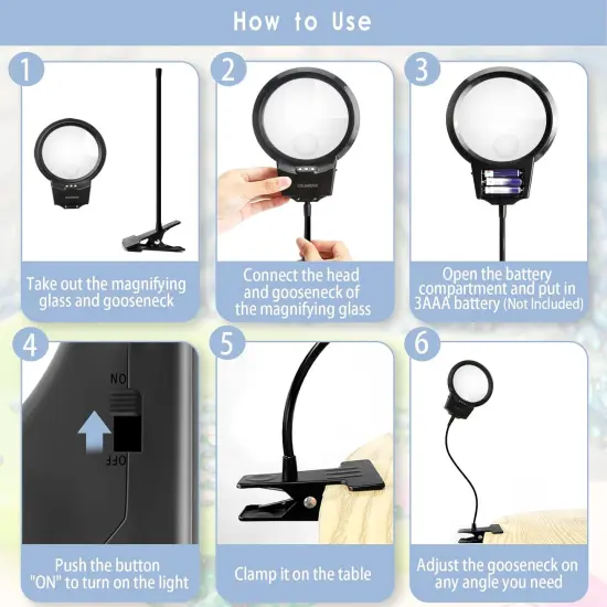 5D Diamond Painting Tools, LED Light with Magnifiers for Diamond Painting, 4X & 6X Magnifier LED Light with Clip and Flexible Neck, 5D Diamond Painting and Cross Stitch Tool Accessory Magnifier Lamp {5}
