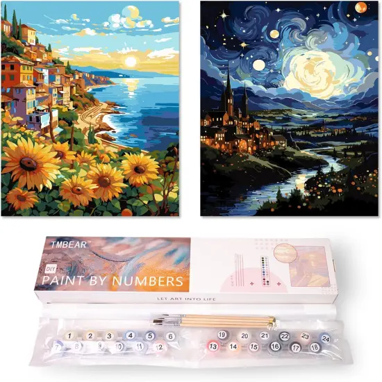 Paint by Numbers Kit for Adults Beginners,16" Wx20 L 2 Pack Canvas for Painting Kits for Adults in Colorful Box-Scenic Seashore Magical Castle {1}