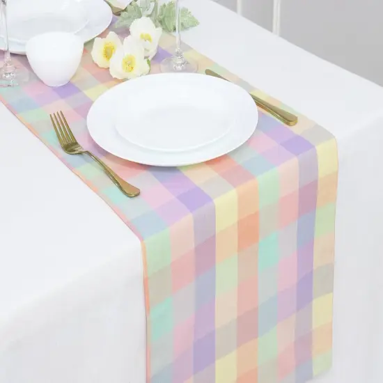 Table Runner 14 x 72 inch Classic Farmhouse 100% Cotton Checkered Table Runner Spring Summer Easter - Multicolor {3}