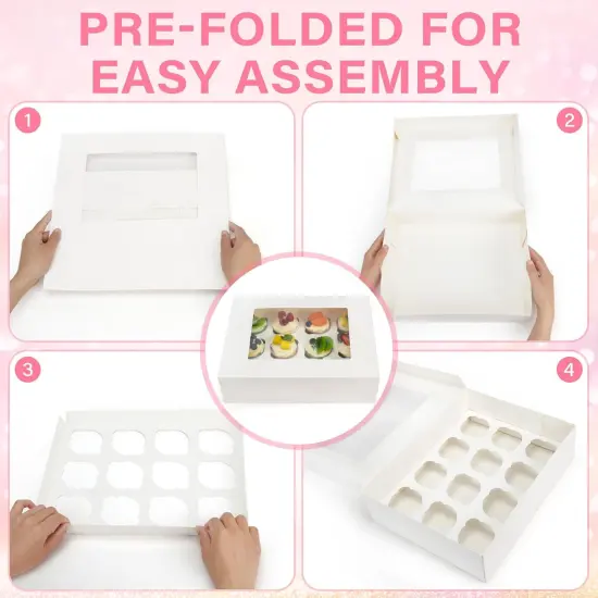 8 Set Cupcake Boxes 12 Count, Cupcake Containers with Window Holding 96 Cupcakes, Food Grade Cupcake Holder, Bakery Pastry Boxes for Birthday Holiday Party, White {3}