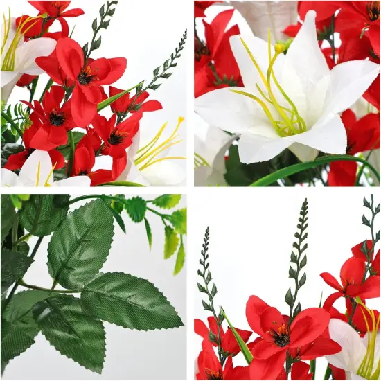 Cemetery Flowers 2pack Cemetery Decorations for Grave Funeral Flowers Artificial Lily Gladiolus Cemetery Flowers for Grave Graveyard Memorial Flowers for Gravesite Cemetery Headstones -Red and White {2}