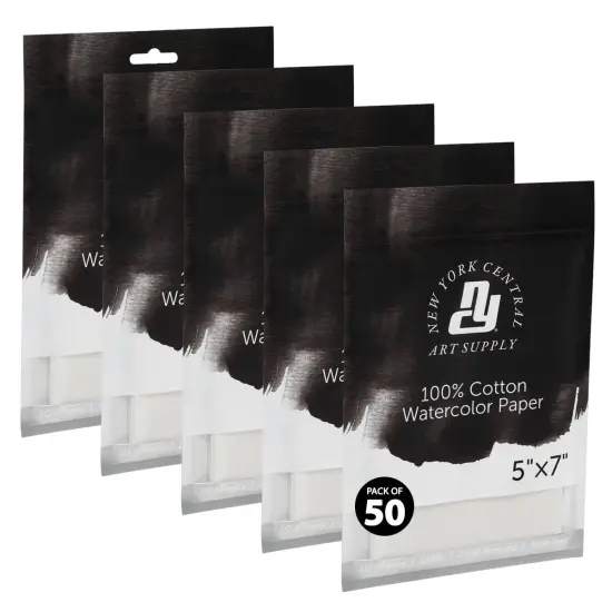 New York Central Watercolor Paper Sheets, 5x7 Inch, 140lb Cold Press, Pack of 50 - Professional Grade, Acid-Free, Archival - For Wet and Dry Media {1}
