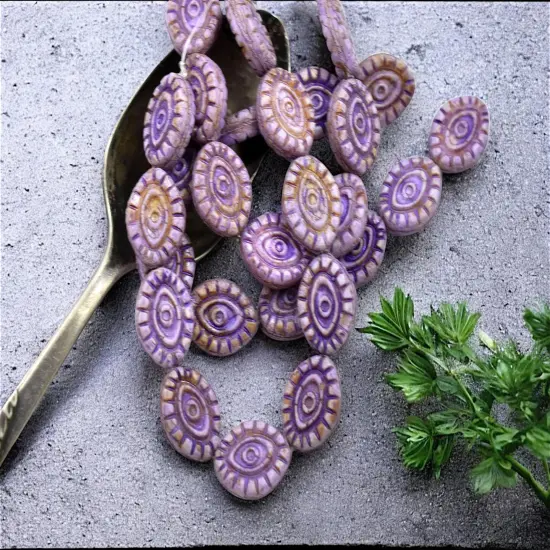 *10* 14x11mm Purple Washed Opaque Matte Purple Picasso Mystic Eye Beads {3}