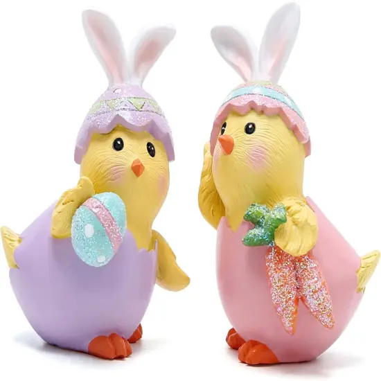 2 PCS Easter Chick Decorations Spring Easter Chicken Decors Figurines Tabletopper Decorations for Party Home Holiday Cute Egg Easter Day Gifts {1}