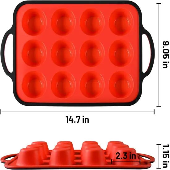 Silicone Muffin Pan, Metal Reinforced Frame Larger than Mini Cupcake Pan Easy to Handle 12 Cups Nonstick Small Silicone Muffin Tray for Baking Homemade Muffins, Cupcakes, Egg Bites {2}