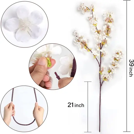 Boutique Silk Cherry Blossom Branches, Artificial Cherry Blossom Tree Stems Faux Cherry Flowers Vase Arrangements for Wedding Home Decor, Set of 3 {5}