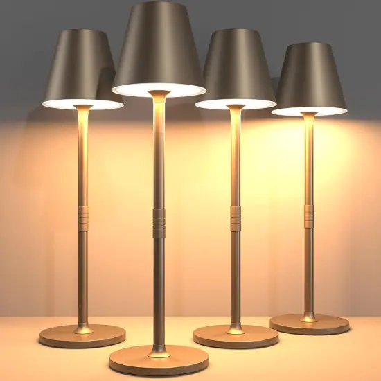 LED CordlessTable Lamp,4000mAh Rechargeable Battery Desk lamp,3 Level Brightness Beside Night Light, Minimalist Design, for Couple Dinner/Coffee Table/Restaurant/Bedroom(Kahaki-4PACK) {1}